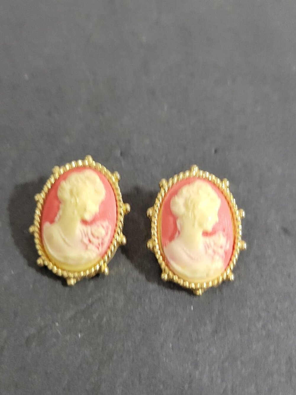 Cameo Pierced Earrings Pink Salmon Female Silhouette Resin 1" Coquette Feminine